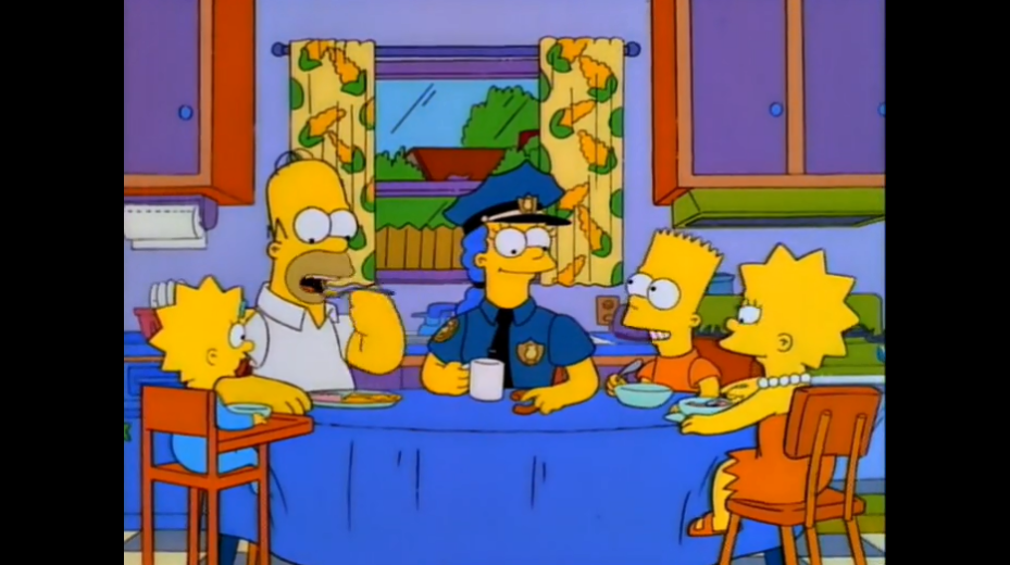 И сразу начала есть пончики и пить кофе из офисной кружки // Фрагмент сериала Симпсоны, s06e23