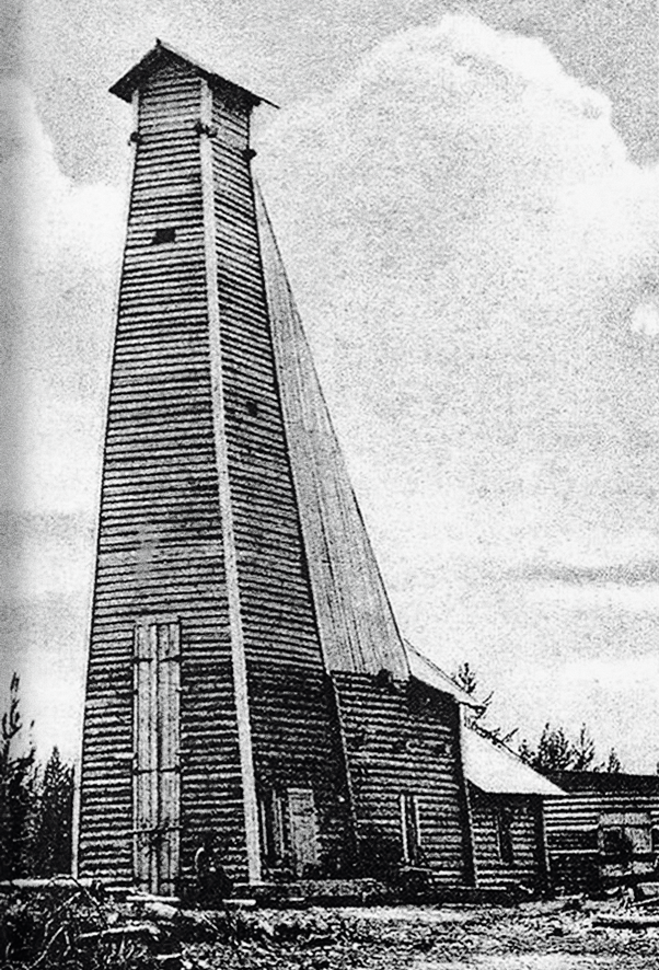 Нефтяная вышка на берегу реки Ухты, XIX век