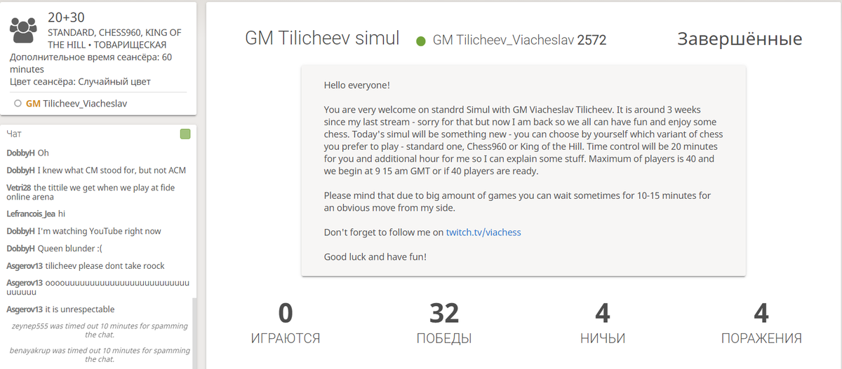 Результаты сеанса