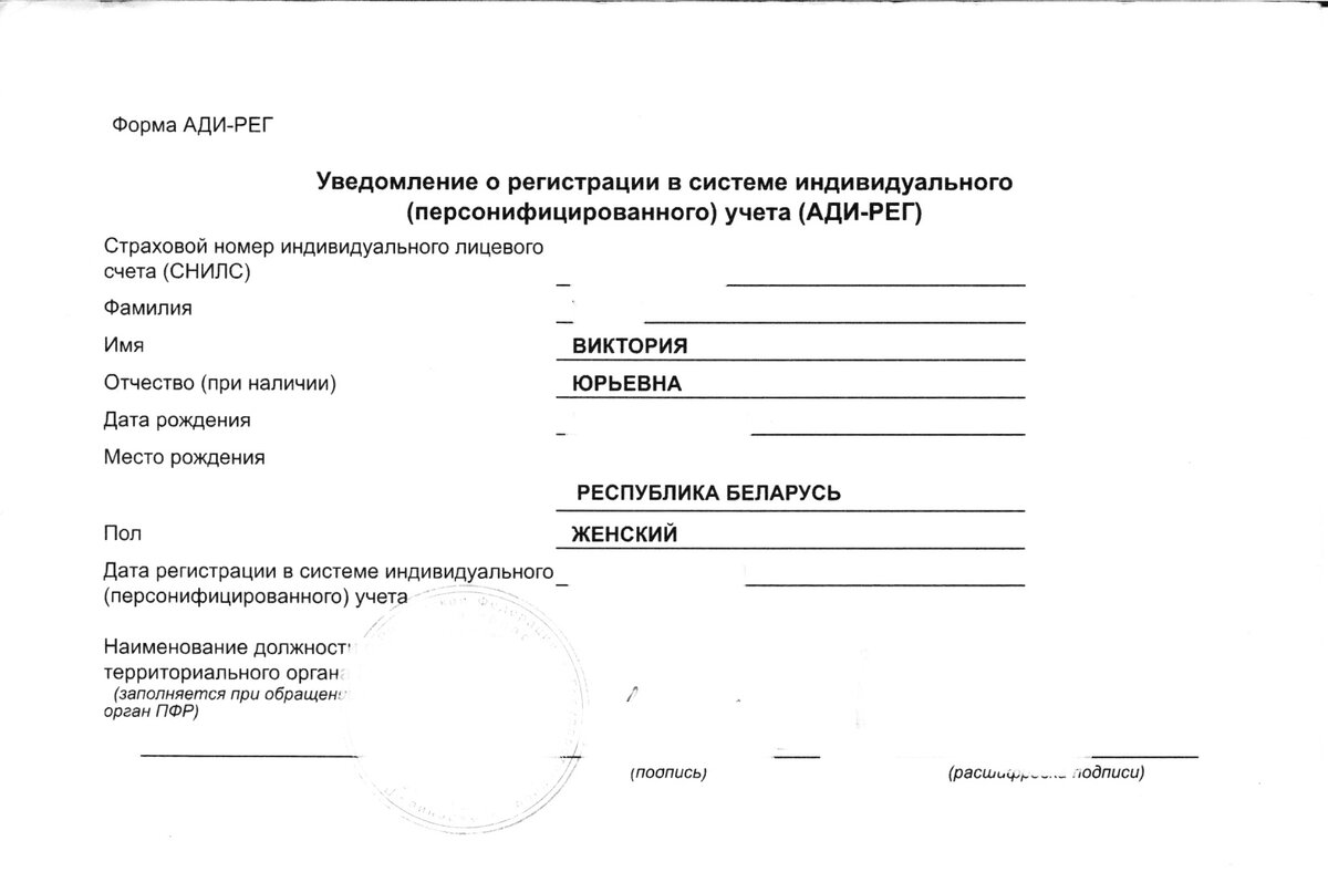 Страховой Номер Индивидуального Лицевого Счёта 