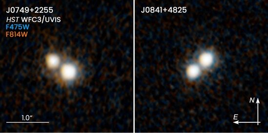Изображения двойных квазаров J0749+2255 и J0841+4825. Источник: Hubble
