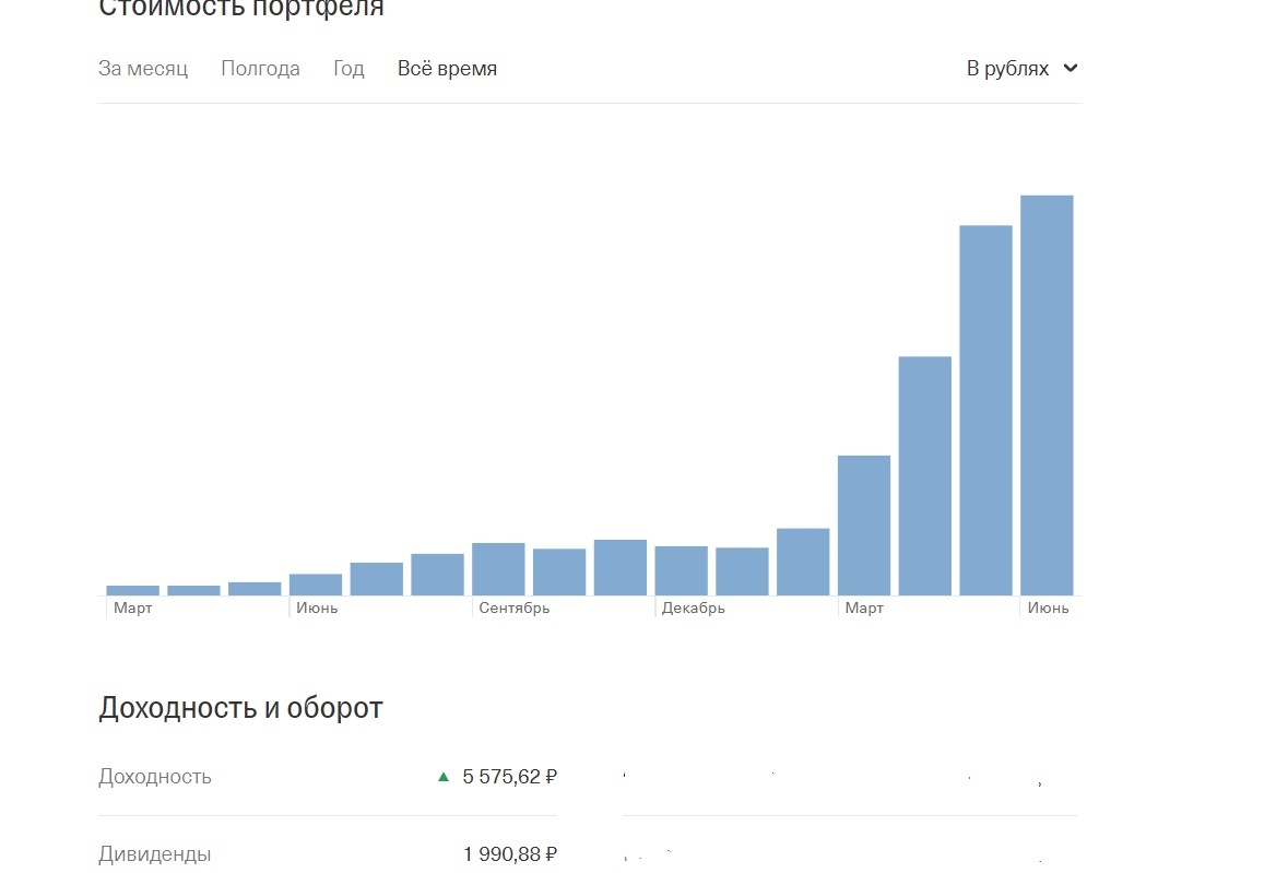 Это аналитика моего портфеля за все  время с марта прошлого года.
