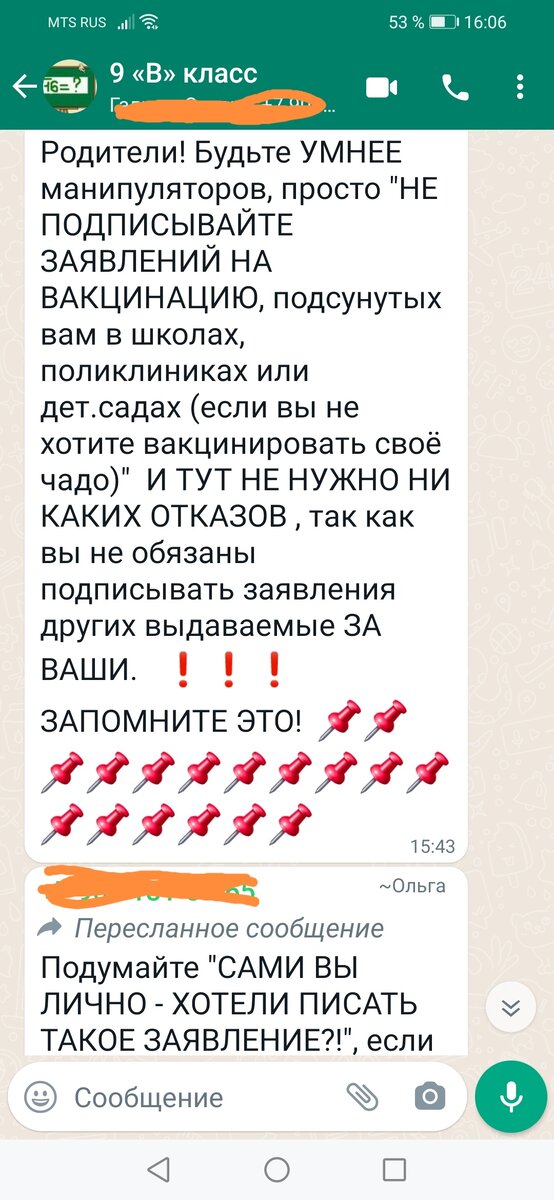 Скрин с родительского чата. 