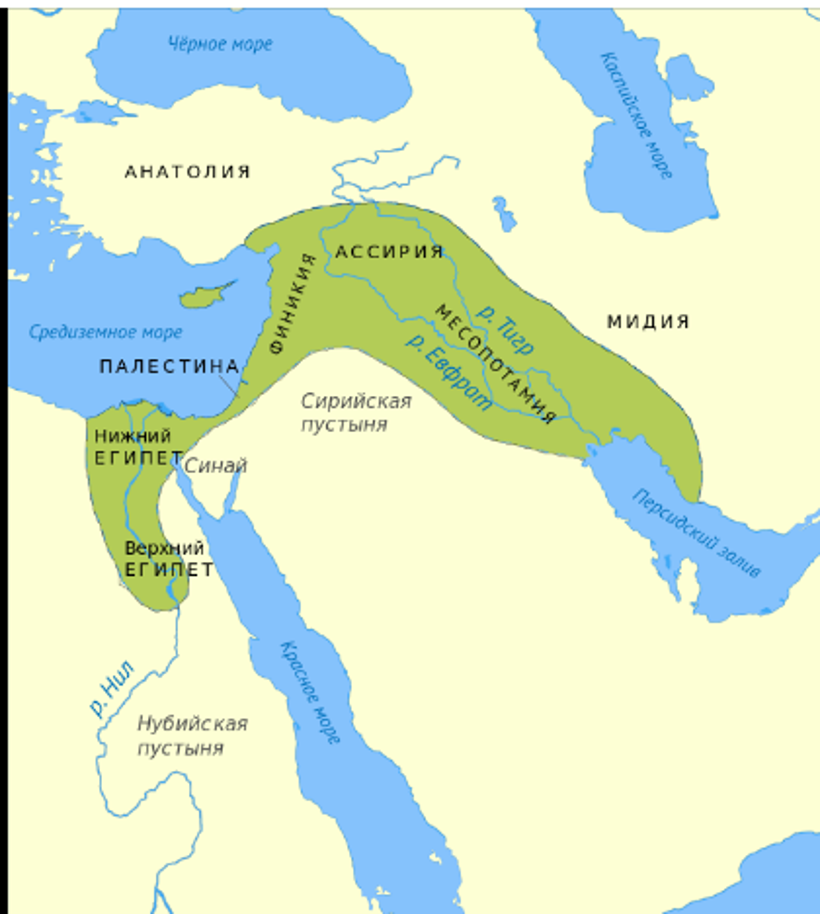 Плодородный полумесяц и долина Нила. Карта из  wiki2