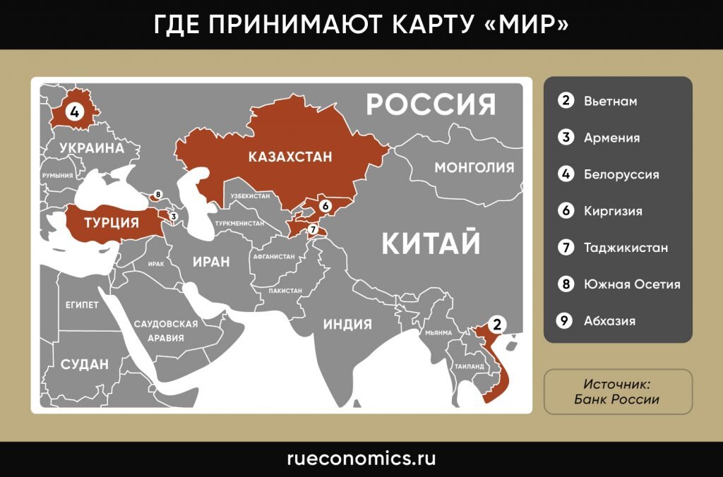 Где принимается карта мир