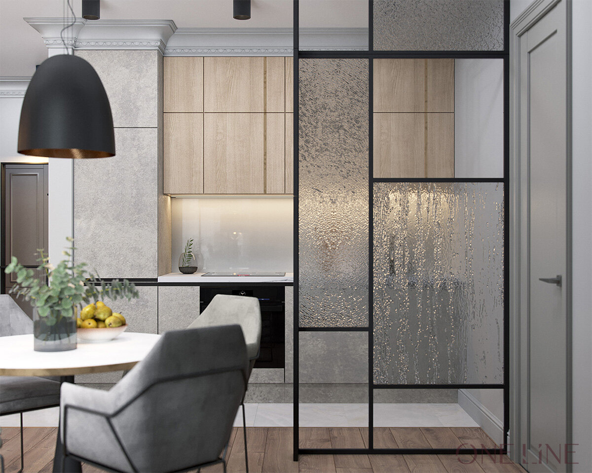 Кухня без ручек в проекте студии ONE LINE