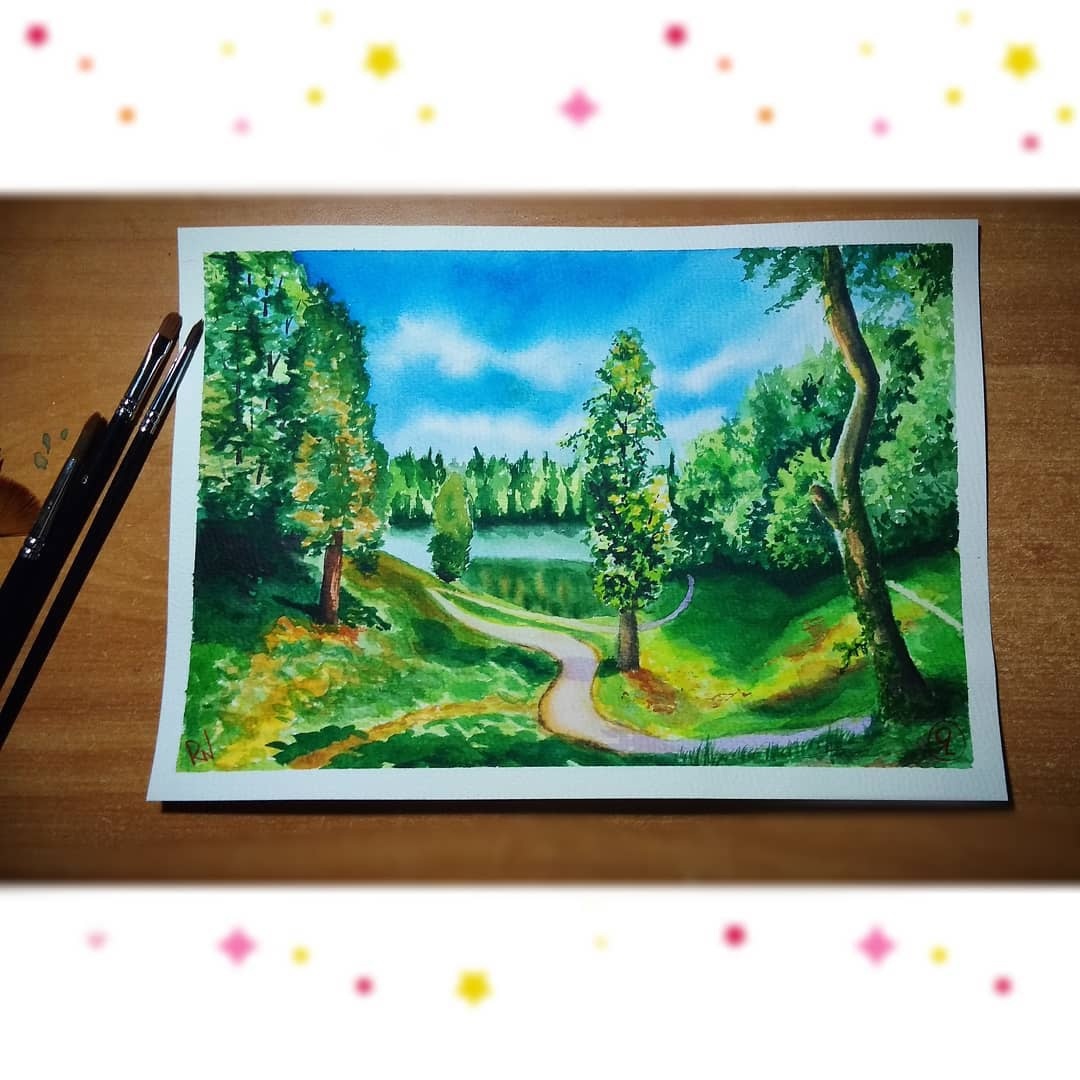 Пейзаж. Акварель. Бумага А4.