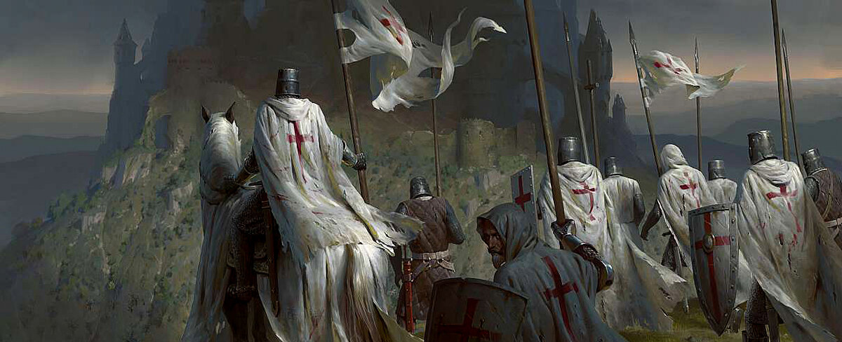 Рыцарь Мервиль слева на белом коне