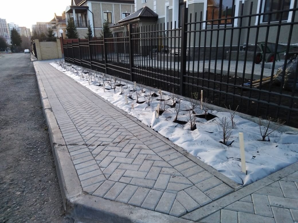 Для того, чтоб в дальнейшем не росли сорняки, был использован агротекстиль. 