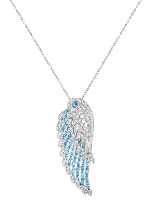 Колье Garrard Wings Embrace из белого золота с бриллиантами и аквамаринами