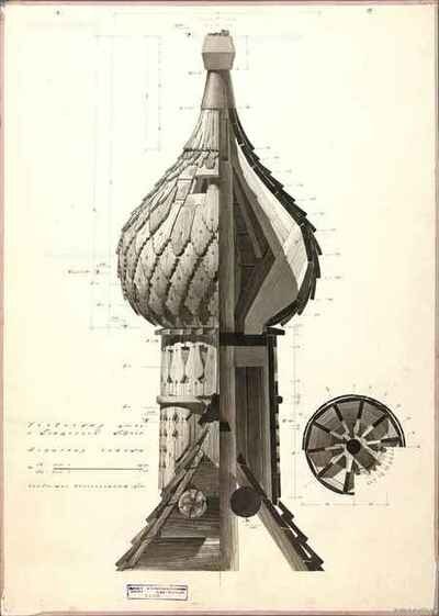 Чертёж обмерный. Алтарная главка. 1948 г. Ополовников А.В. Источник: http://kizhi.karelia.ru/collection/2-chertezhi-obmera-i-restavratsii-uspenskoj-tserkvi-v-g-kondopoga/2916