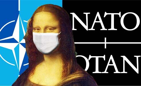 Коронавирус против НАТО. Коллаж автора на основе изображения из Википедии и с сайта бесплатных изображений pixabay.com, являющихся общественным достоянием. 