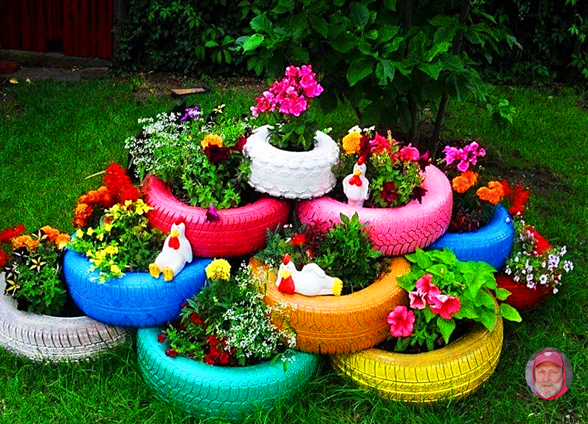Клумбы из покрышек