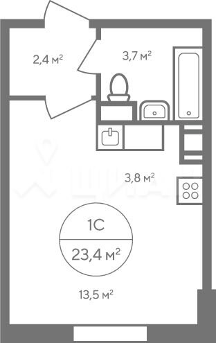 Студия 23,4 м²