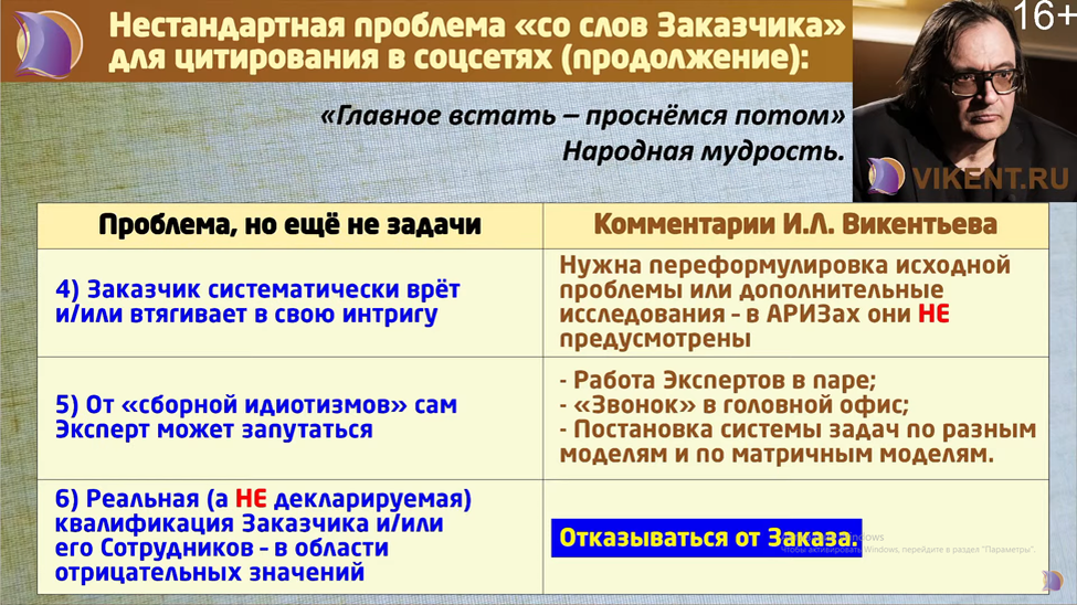 Скриншот-2 онлайн-лекции И.Л. Викентьева "Недокументированные возможности АРИЗ и ТРИЗ Г.С. Альтшуллера для новых Разработчиков"