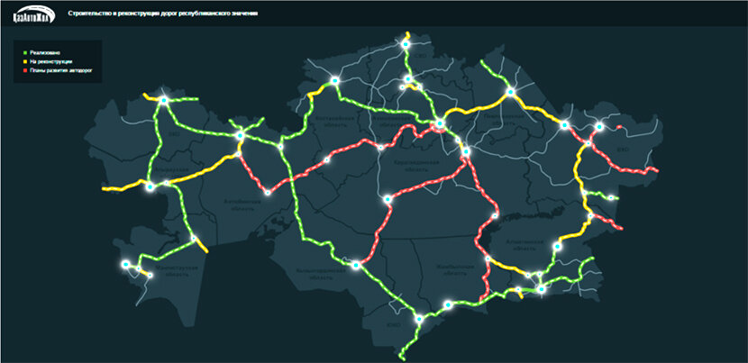 Протяженность автомобильных дорог общего пользования в Казахстане составляет 96,8 тыс. км 