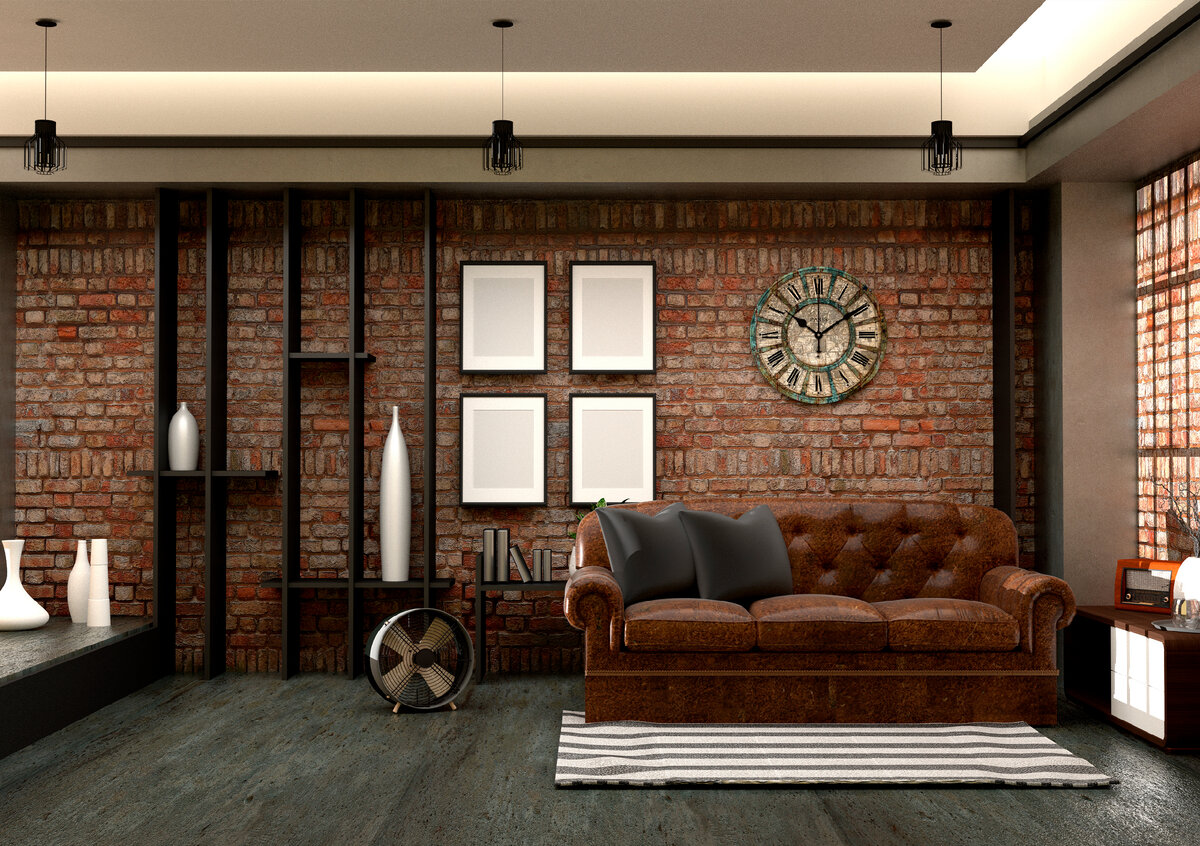 Сочетание дерева, металла и грубых, необработанных поверхностей.