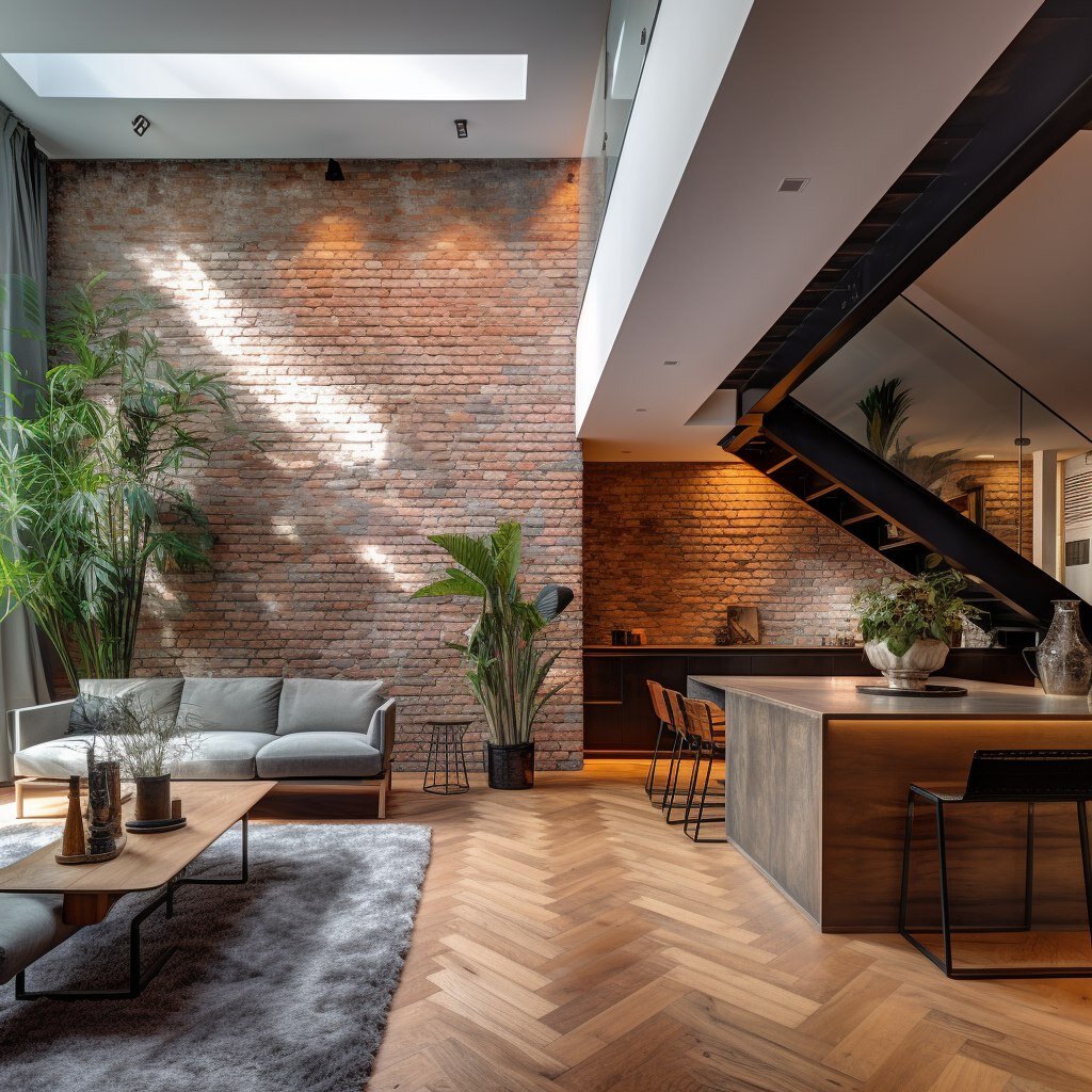 Кмрпичная кладка в интерьере таунхауса @nature_decor_