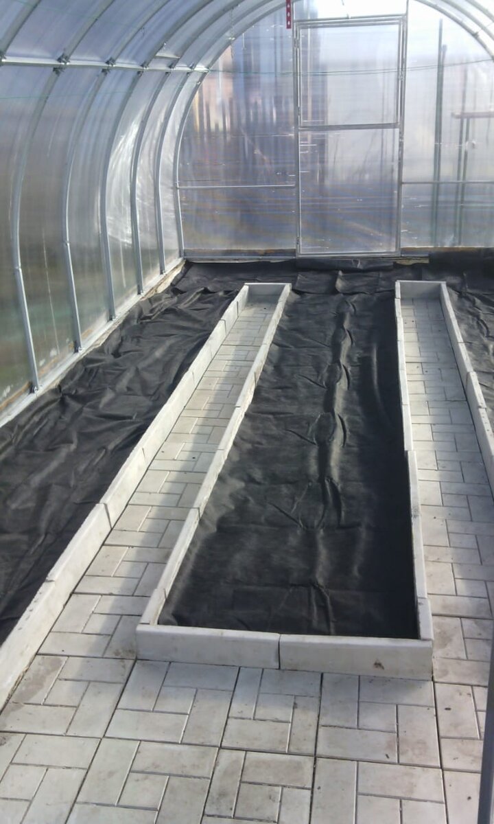 Выкройку по грядкам сделали заранее. 