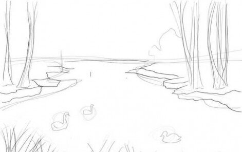 Пруд карандашом: этап 2.