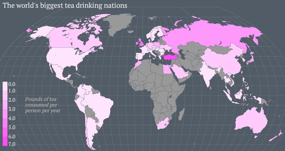 Потребление чая на душу населения в странах мира