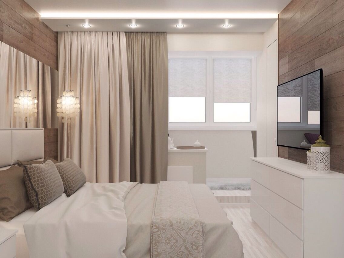Дизайн интерьера спальной комнаты совмещенной с балконом