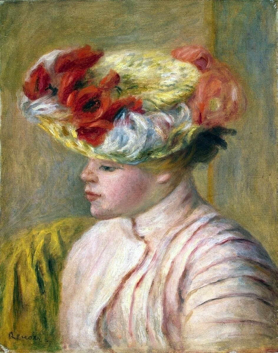 Огюст Ренуар. Молодая женщина в шляпе с цветами. 1892.