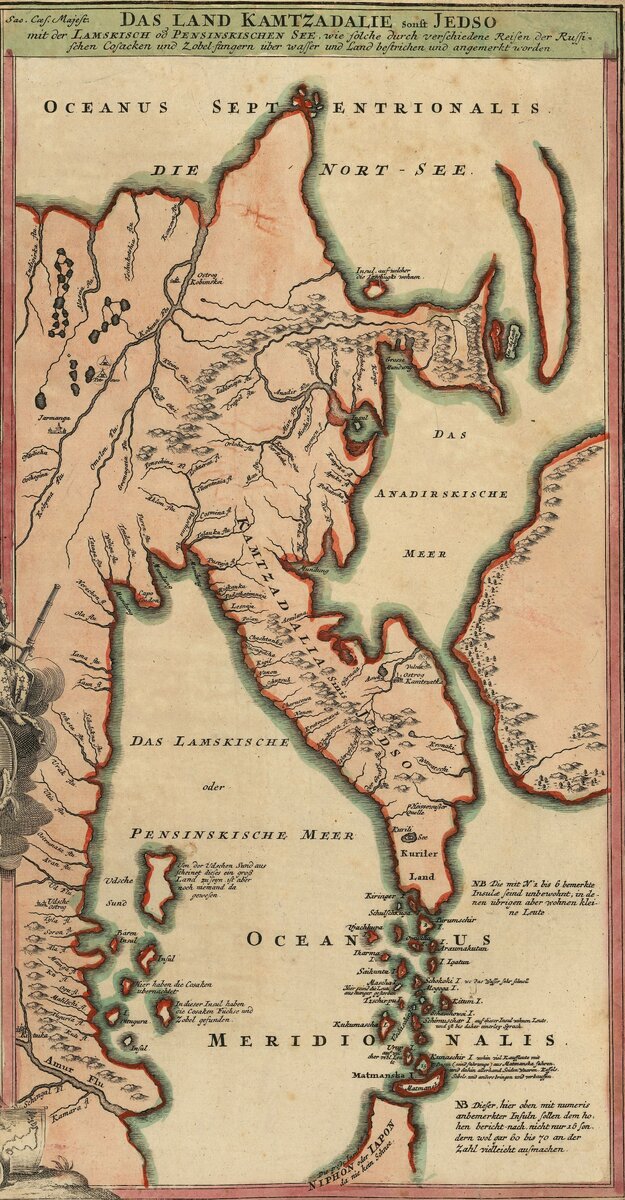 Карта И. Б. Гоманна. 1725 год. Северная Часть Тихого океана. Фото: http://www.terrakamchatka.ru/Atlas/pict/Maps_old/Homann_1725.jpg