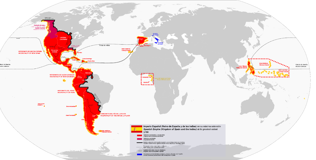 Испанская Империя в период своего максимального размеры, 1790 год (Изображение с сайта Яндекс картинки)