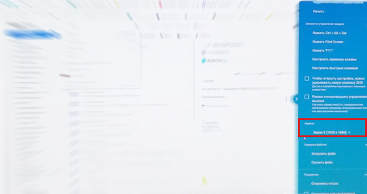 Здесь можно выбрать на удаленном компьютере для работы монитор