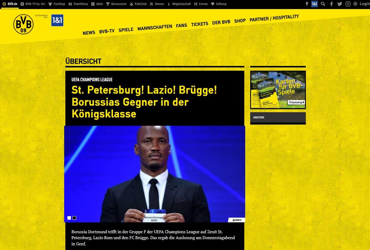 Статья о жеребьевке группового этапа Лиги Чемпионов на оф.сайте дортмундской "Боруссии"