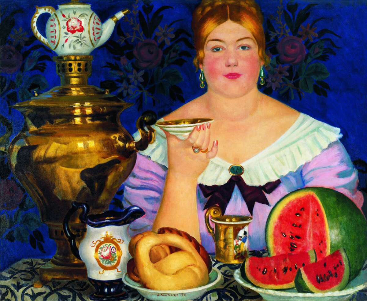 Источник: artchive.ru. Борис Кустодиев «Купчиха, пьющая чай» (1923)