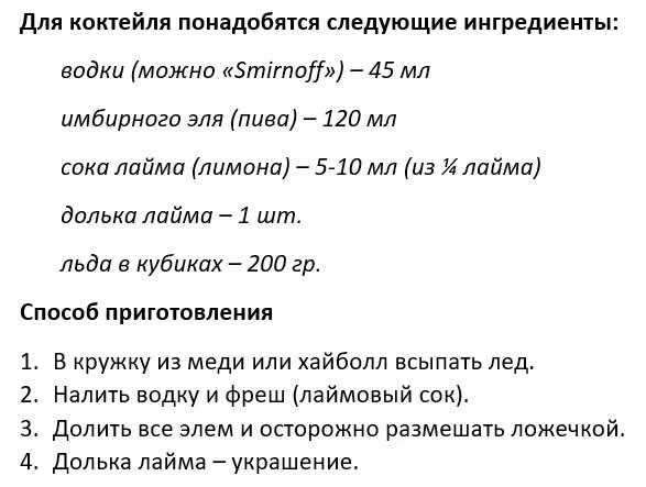 Рецепт коктейля «Московский мул»