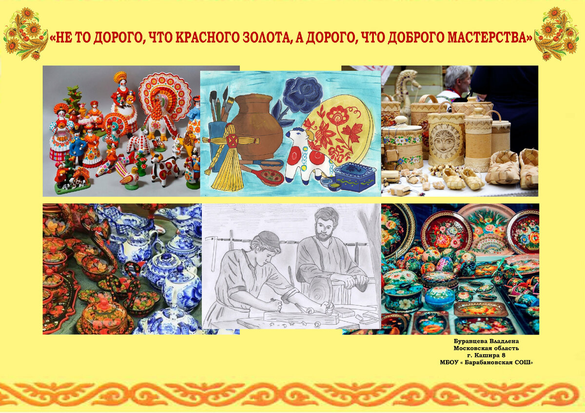 "Не то дорого, что красного золота, а дорого, что доброго мастерства"
Буравцева Владлена
МБОУ "Барабановская СОШ" Кашира 8
"Картинная галерея"