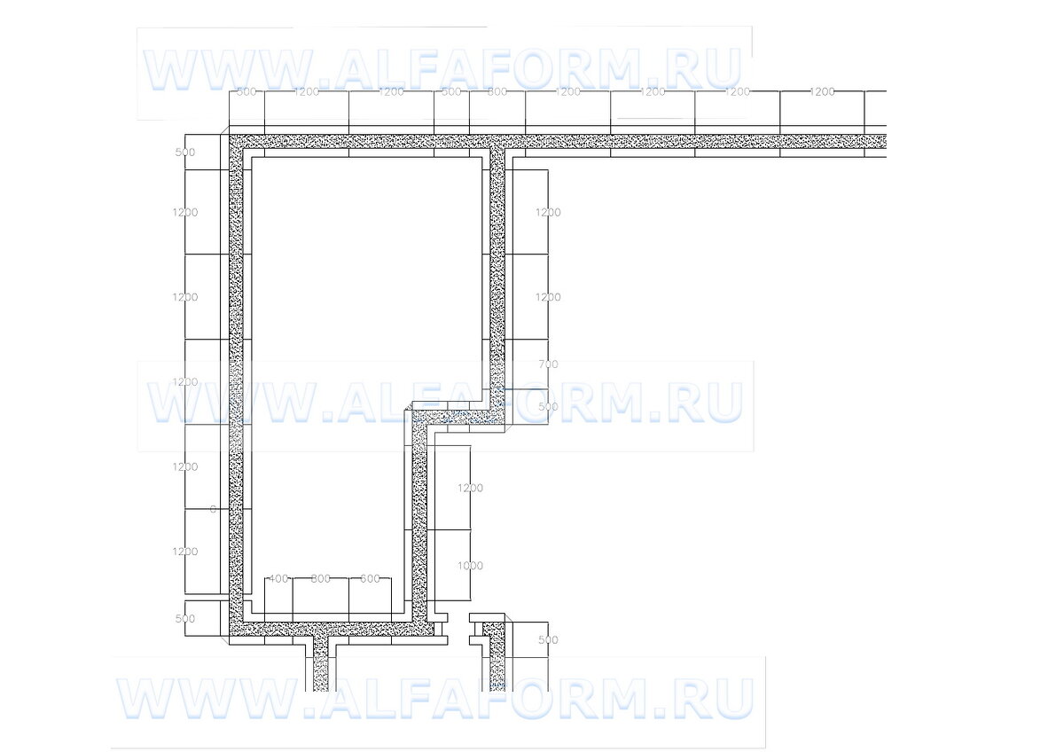 Рисунок 1. Пример раскладки мелкощитовой опалубки в программе AutoCad 