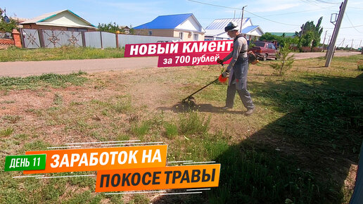 День 11 | Один новый клиент, покосил за 700 руб. Заработок в деревне на покосе травы триммером.