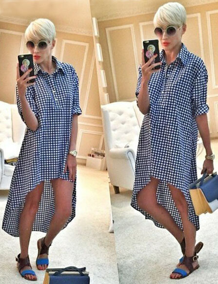 Сшитое по выкройке платье рубашка с перепадом длины