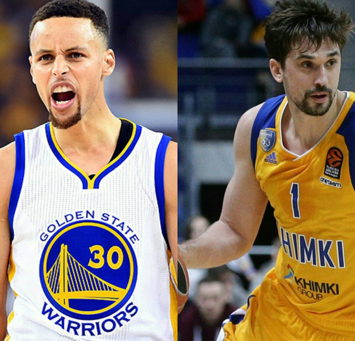 На фото Стивен Карри  (слева) - самый высокооплачиваемый игрок NBA и Александр Швед (справа) - самый высокооплачиваемый игрок Евролиги