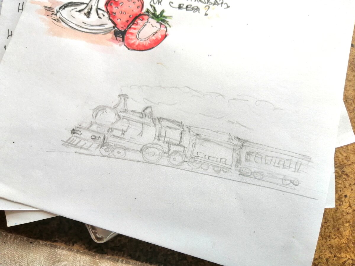 Набросок поезда. (Рисунок и фото автора) 