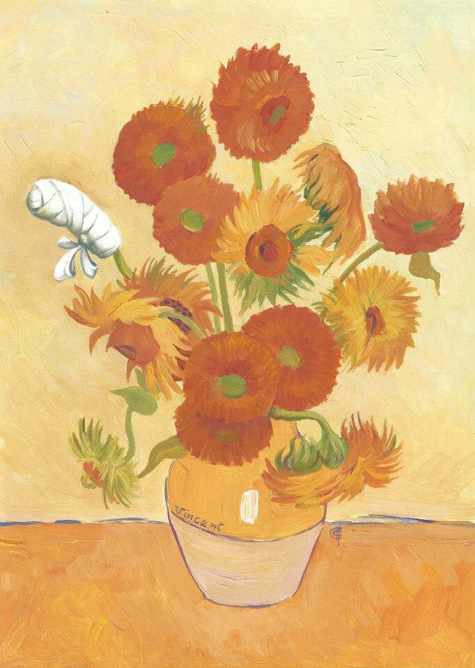 Невесёлая шутка про мочку уха, которую отрезал себе Ван Гог, — и про картину "Подсолнухи", первый посмертный суперхит мастера, купленный в 1987 году японской компанией "Ясуда" за 40 миллионов долларов.