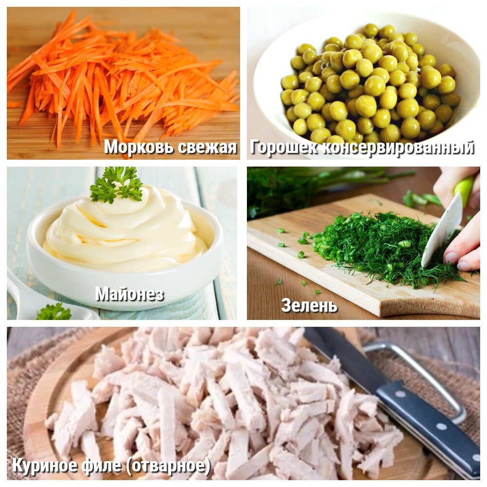 Ингредиенты для приготовления "салата из курицы и горошка".