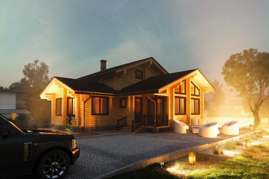 Проект деревянной бани из оцилиндрованного бревна B-58