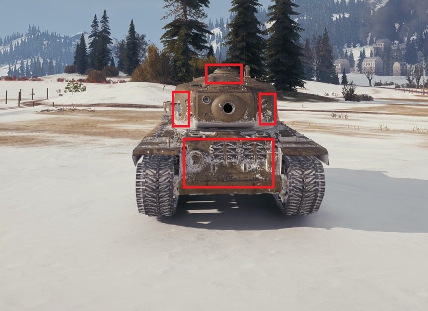 У Т34 крепкая башня, а именно массивная маска орудия пробить её не возможно, Но голдой высокоуровневые танки могут пробить так называемые "щёки" башни, случается это редко. И достаточно большая командирская башня так же пробивается. Корпус пробивается без проблем. 