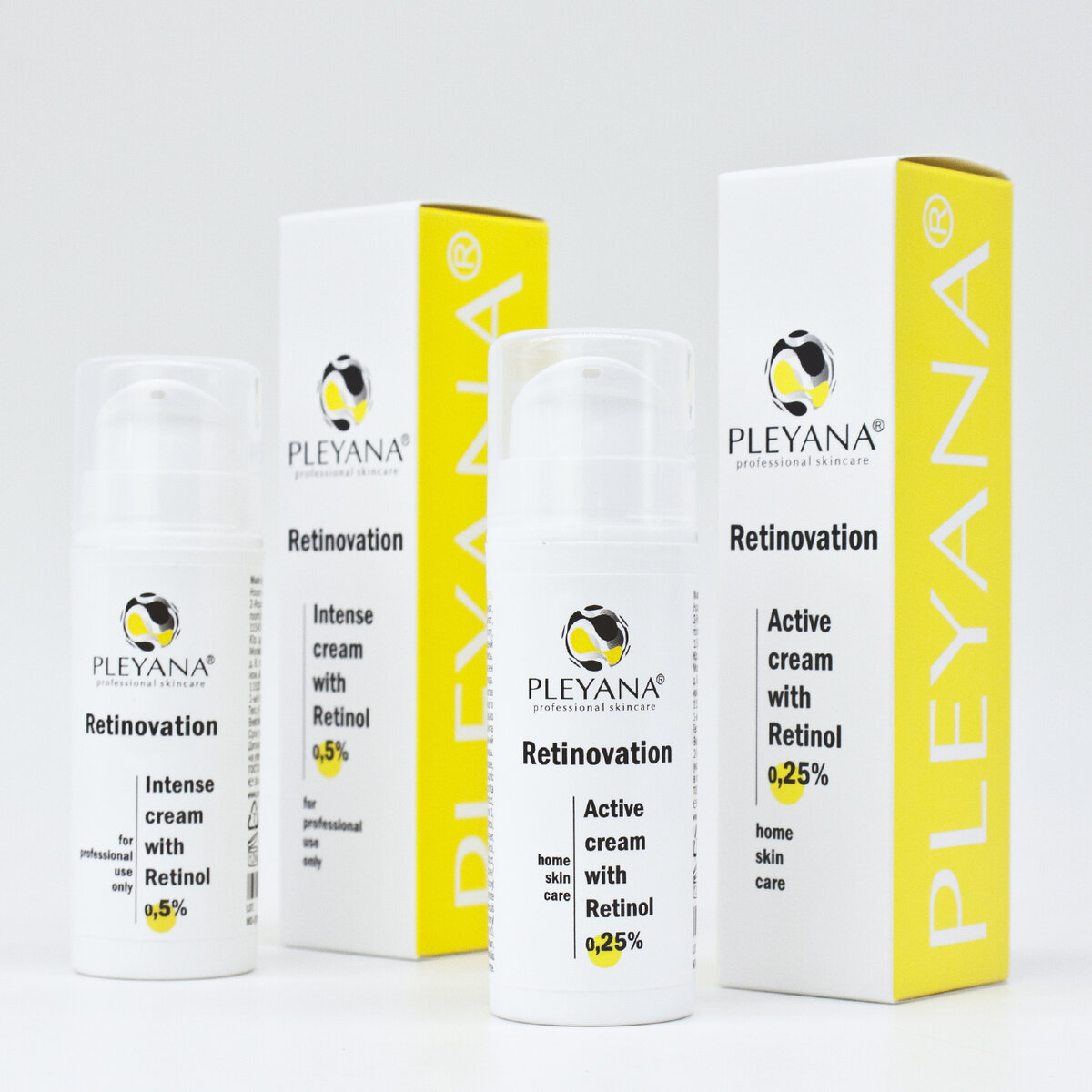 Активный крем с ретинолом 0,25% RETINOVATION для домашнего и профессионального использования, Интенсивный крем с ретинолом 0,5% RETINOVATION для профессионального применения.