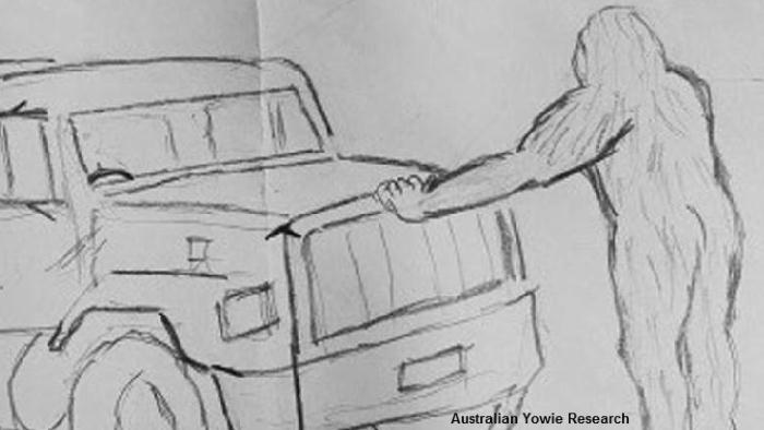 Рисунок нападения неизвестного существа на грузовик