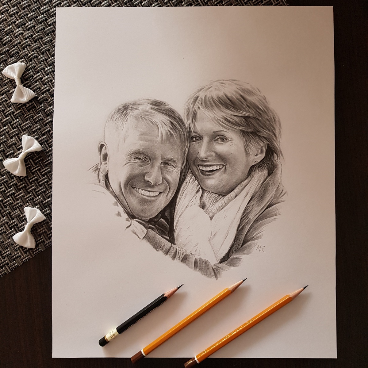 Портрет пары, формат А3, простой карандаш