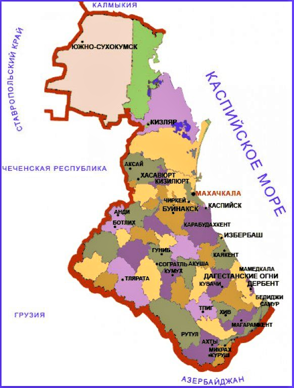 административная карта Дагестана (карта взята из открытых источников)
