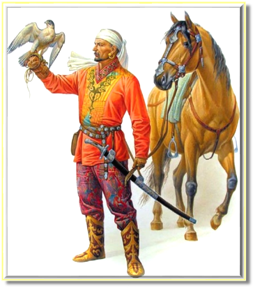 Знатный огузо-печенежский сокольник. Начало XI в.
Рисунок-реконструкция Олега Фёдорова.