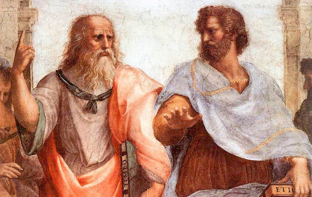 Платон и Аристотель на фрагменте фрески "Афинская школа", создатель: Рафаэль Санти