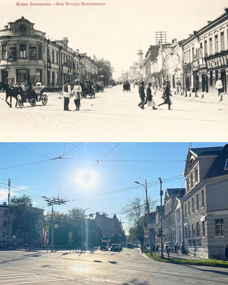 9 фотографий Москвы тогда и сейчас. Снесенная площадь Разгуляй и Басманная улица. #220